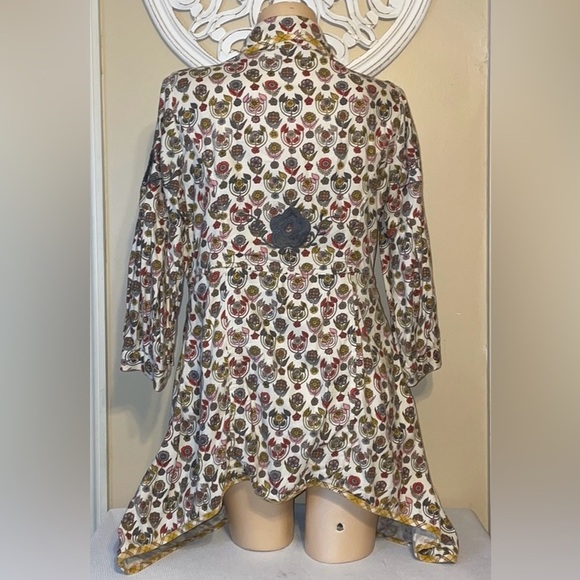 Ivy Jane women’s small tunic top jacket floral embroider plaid white red birds - Picture 8 of 11